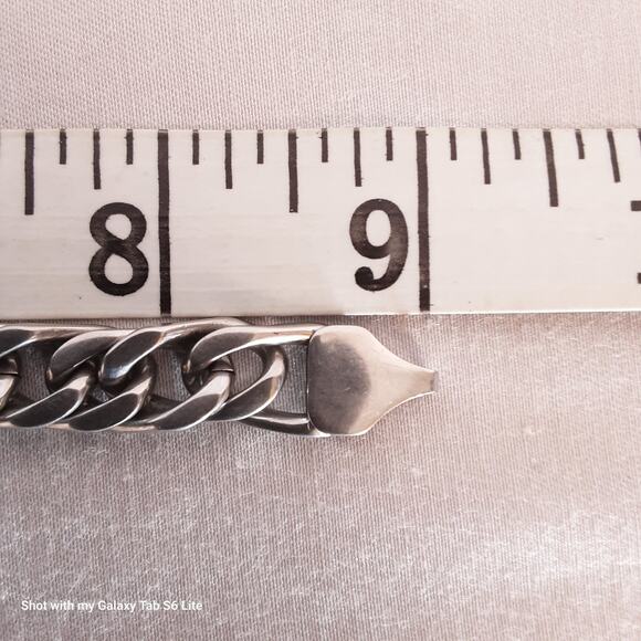 Chunky Curb Chain Bracelet Silver Tone Lobster Claw - Picture 9 of 10